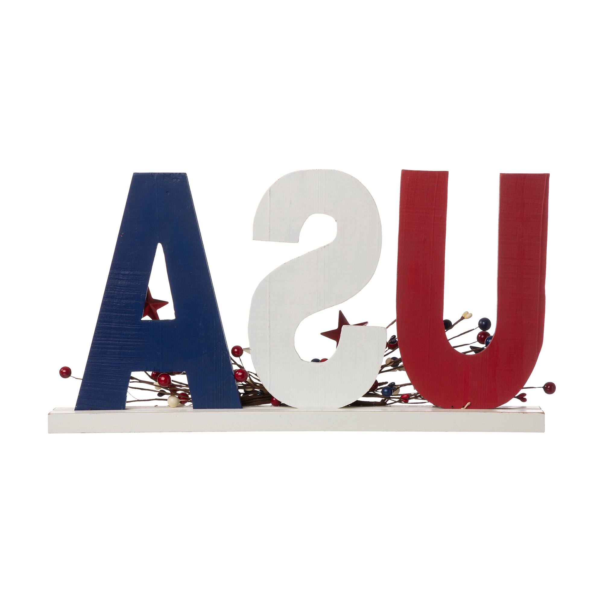 Glitzhome® 18" U.S.A. Wooden Table Decoration